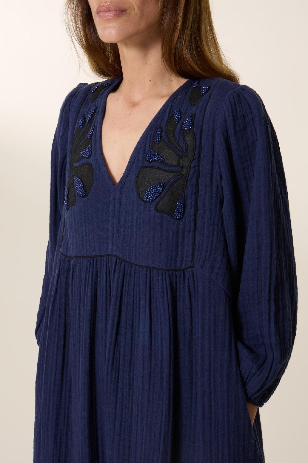 Leon & Harper Robe Romaine Beads Navy