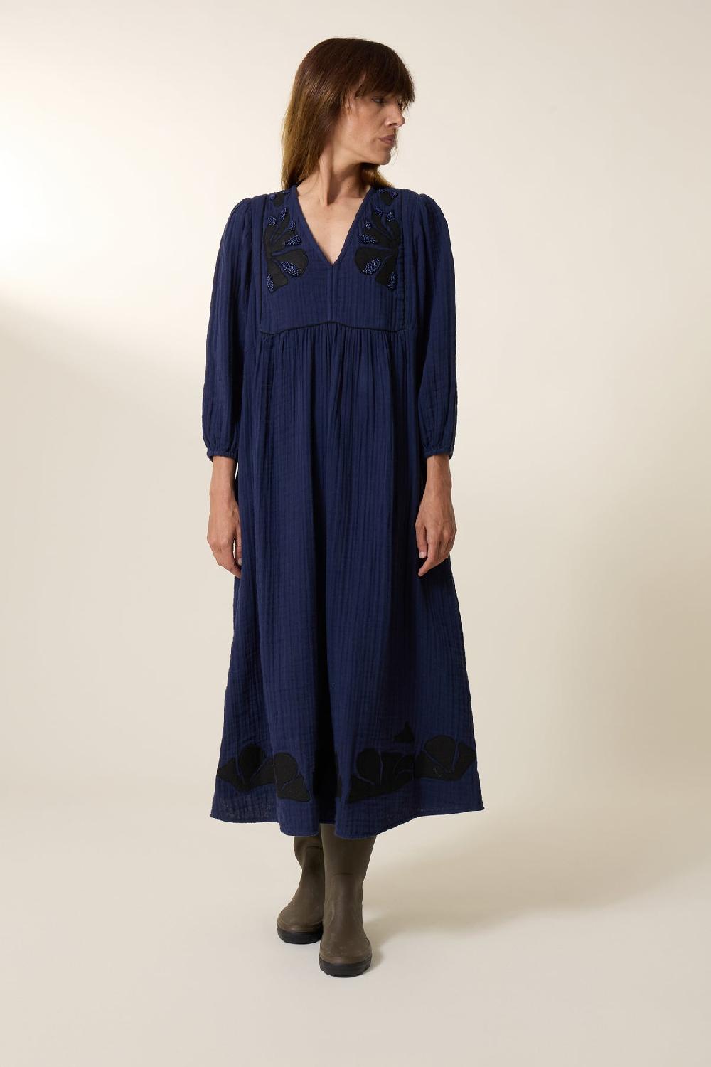 leon & harper Robe Romaine Beads Navy