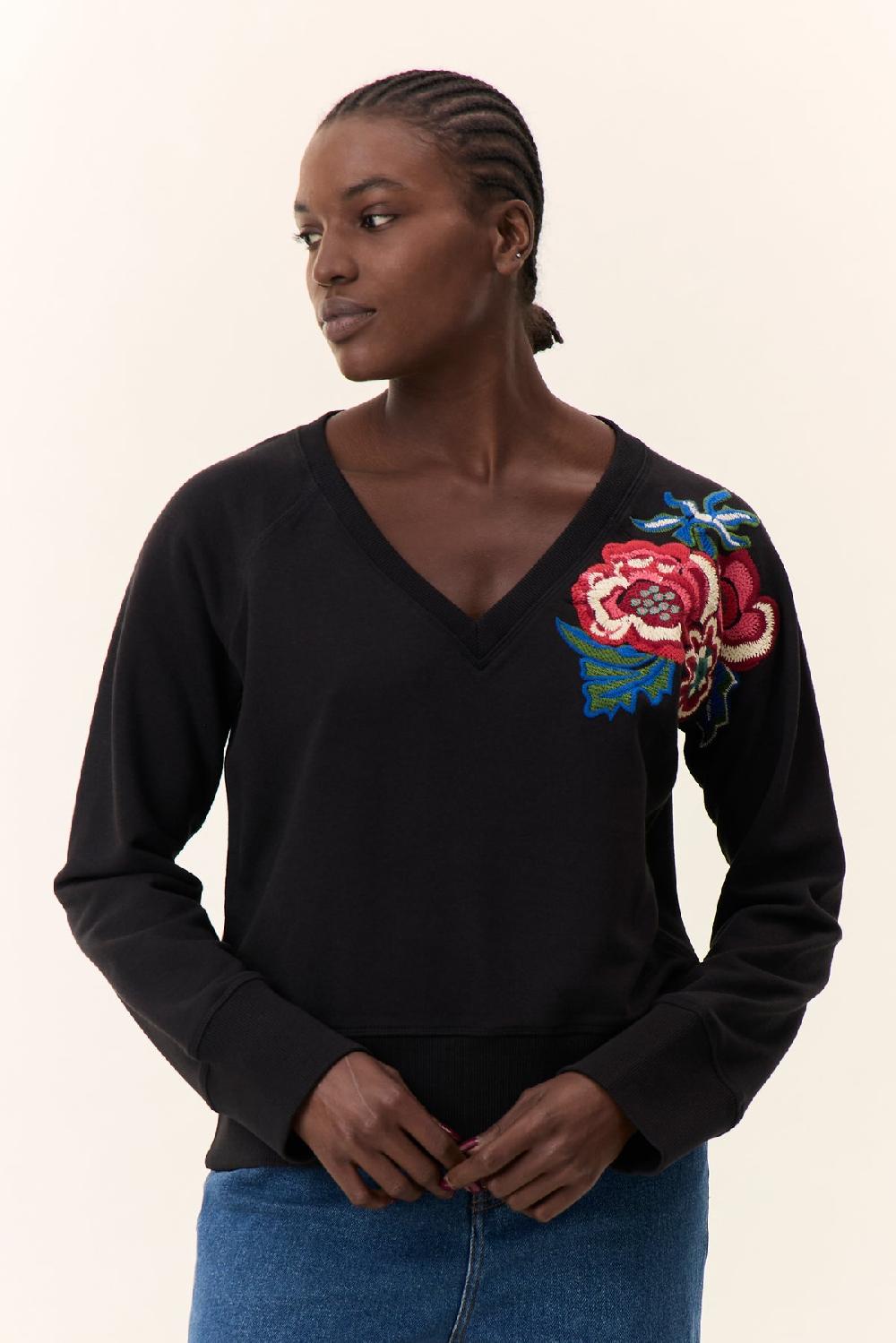 Leon & Harper Sweat Shavi Flowers Carbone