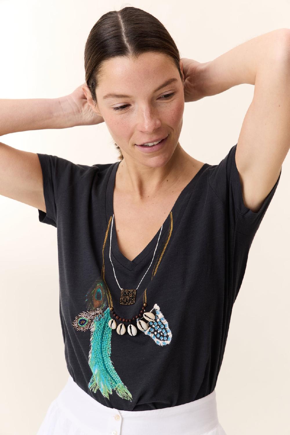 Leon & Harper T Shirt Tonton Feather Carbone