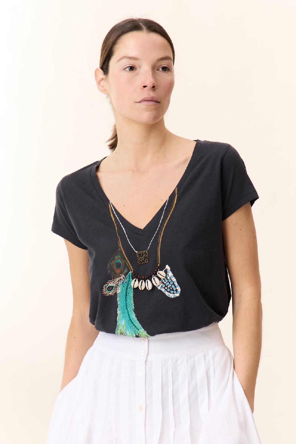 leon & harper T shirt Tonton Feather Carbone