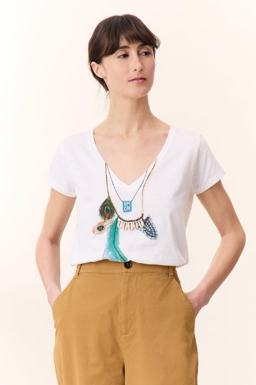 leon & harper T shirt Tonton Feather White