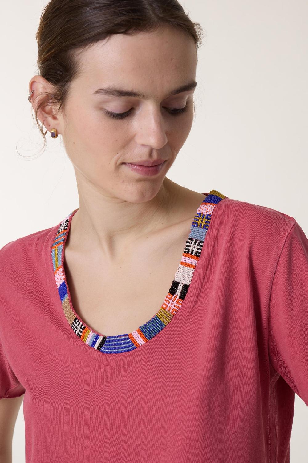 Leon & Harper Tshirt Tizia Beads Coral