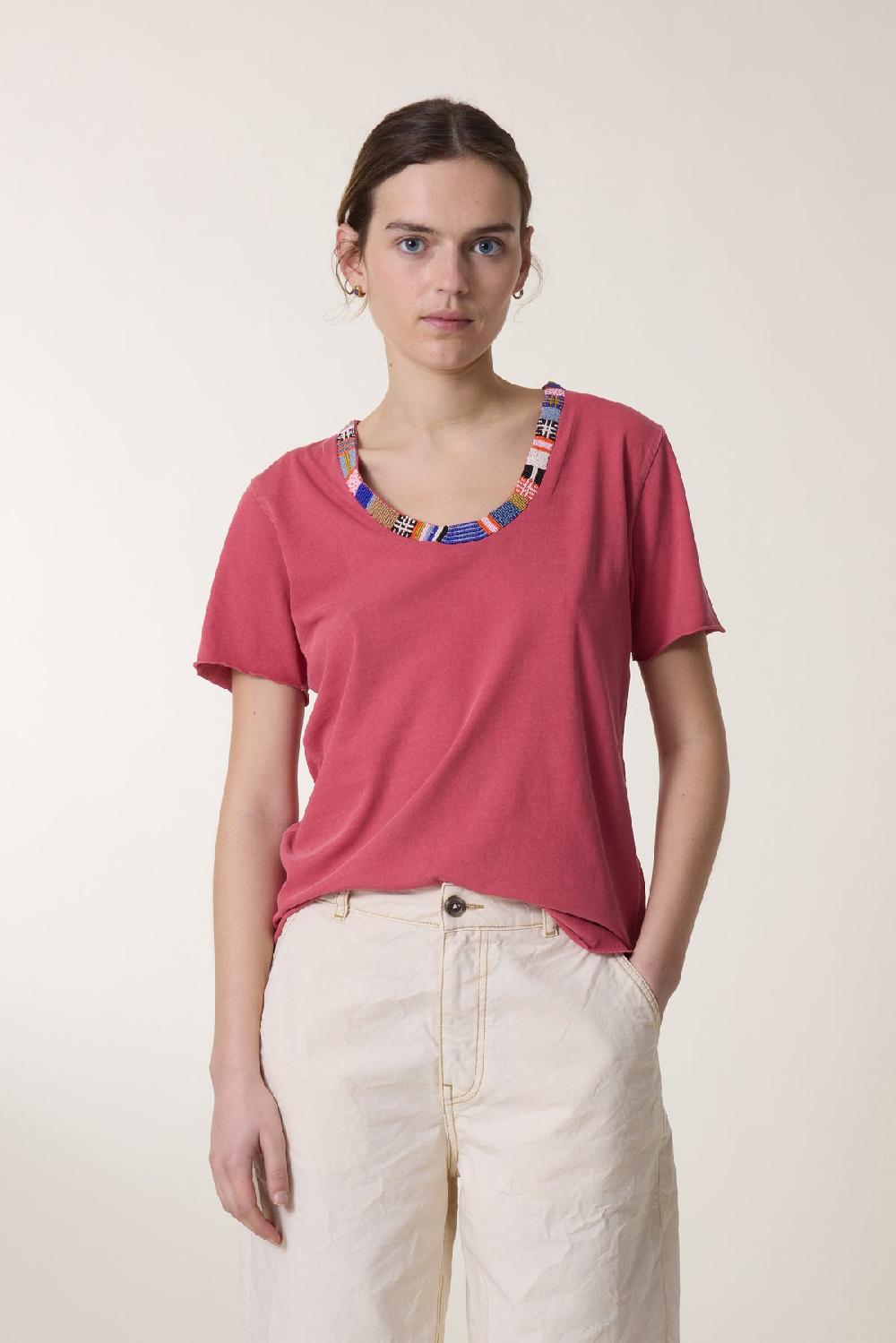 leon & harper Tshirt Tizia Beads Coral
