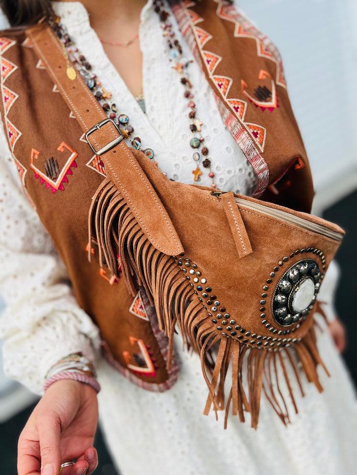 les bohémiennes Banane à franges Flower Market Camel