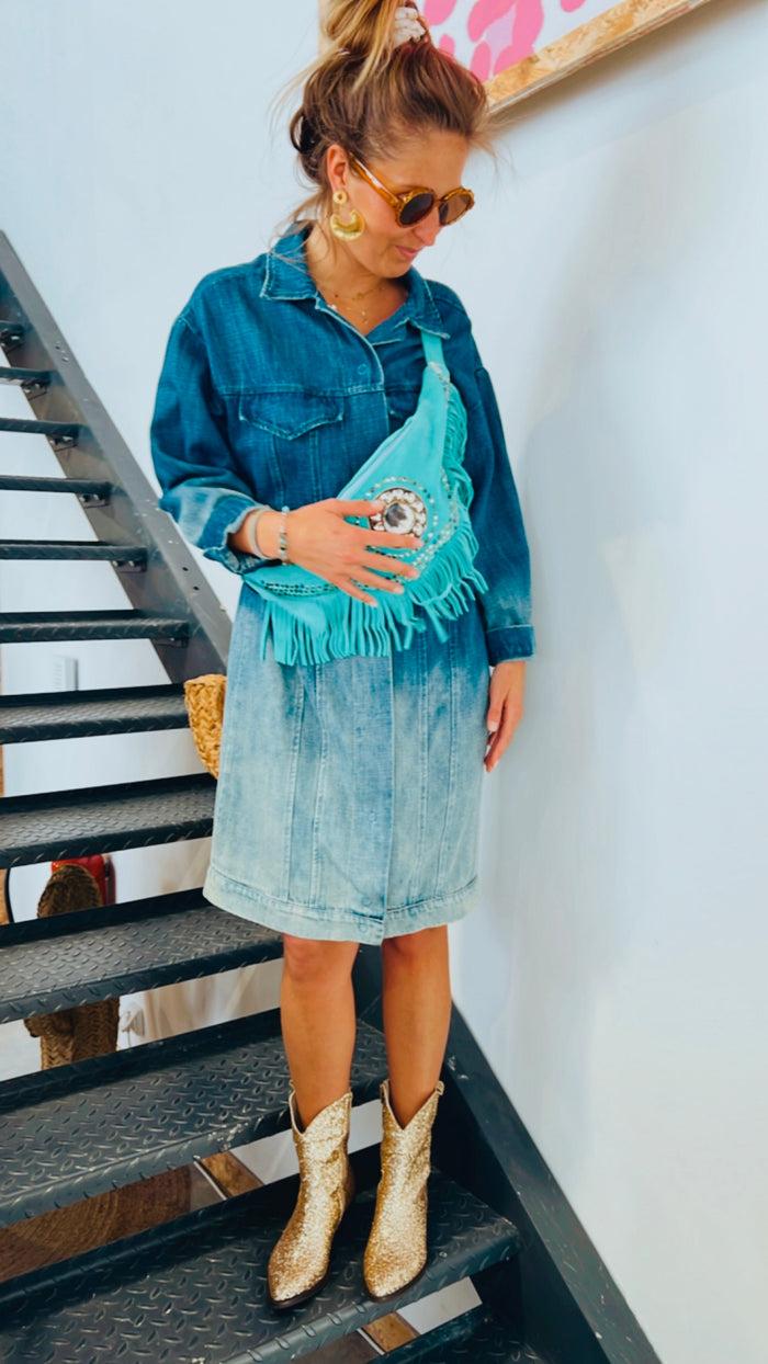 les bohémiennes Banane à franges Flower Market Turquoise