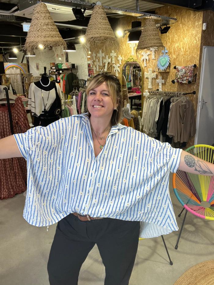 les Bohémiennes Blouse Oversize Coton Grazia Rayures Bleues