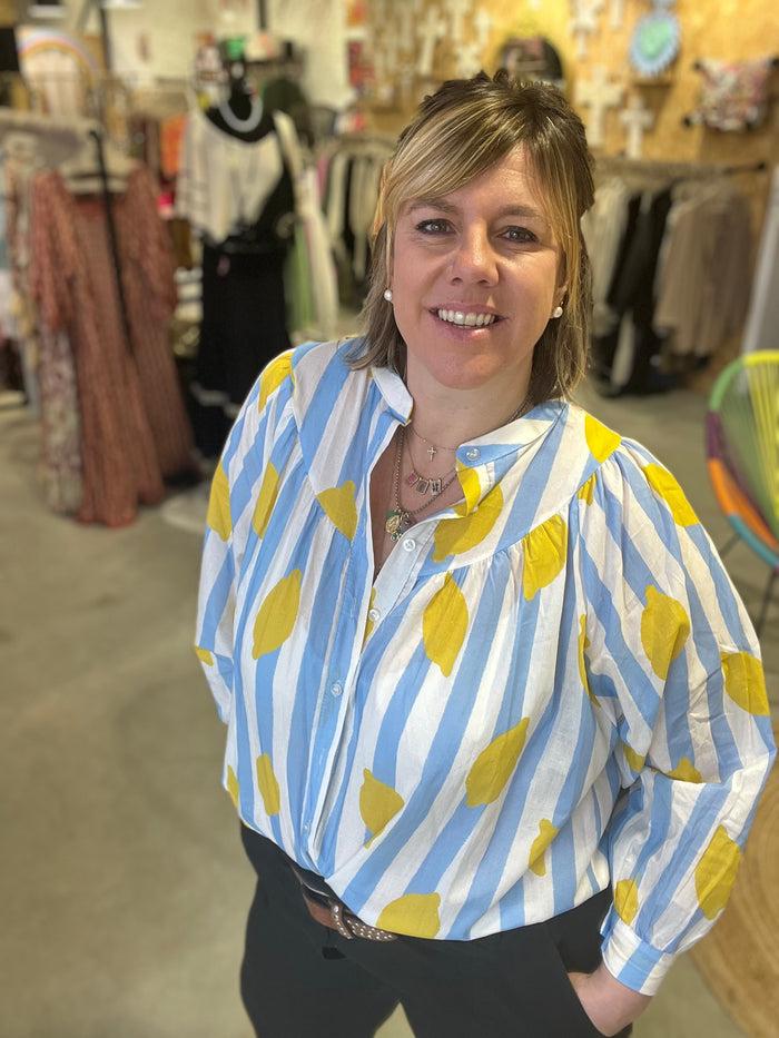 les bohémiennes Blouse Sofia Mix rayures et citrons