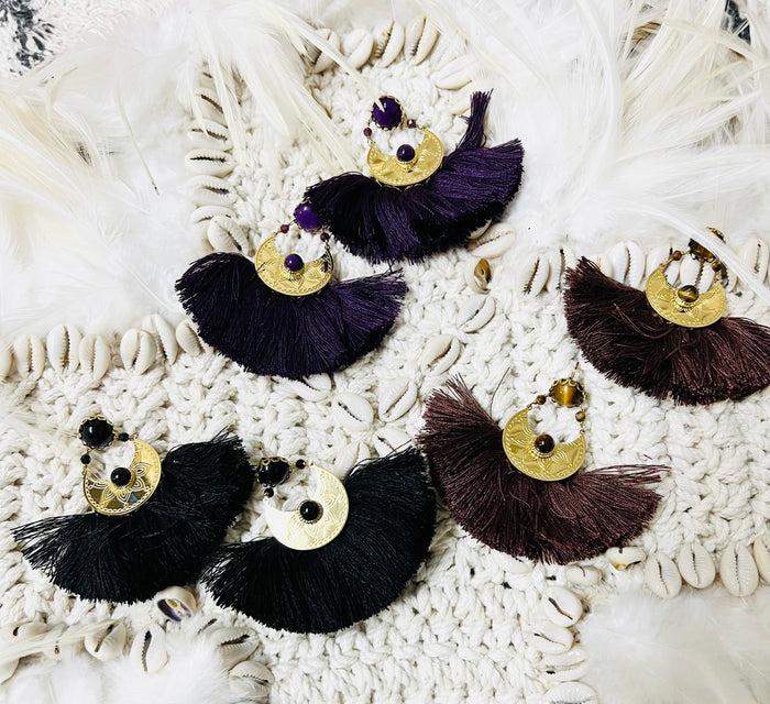 les bohémiennes Boucles d'oreilles Pompon 3 couleurs