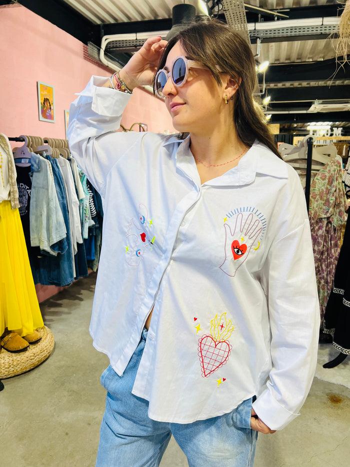 Les Bohémiennes Chemise Coupe Décalée Bendicion Blanc