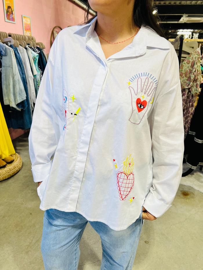 Les Bohémiennes Chemise Coupe Décalée Bendicion Blanc