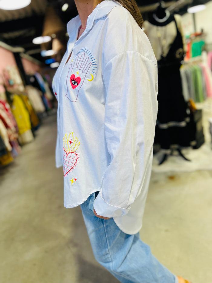 les bohémiennes Chemise coupe décalée Bendicion Blanc