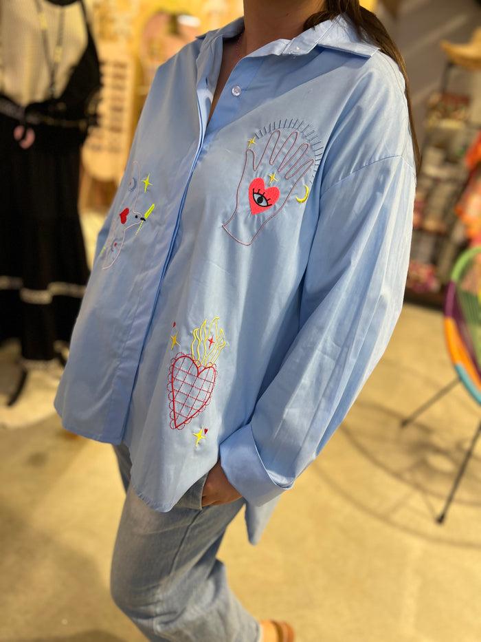 Les Bohémiennes Chemise Coupe Décalée Bendicion Bleu Ciel