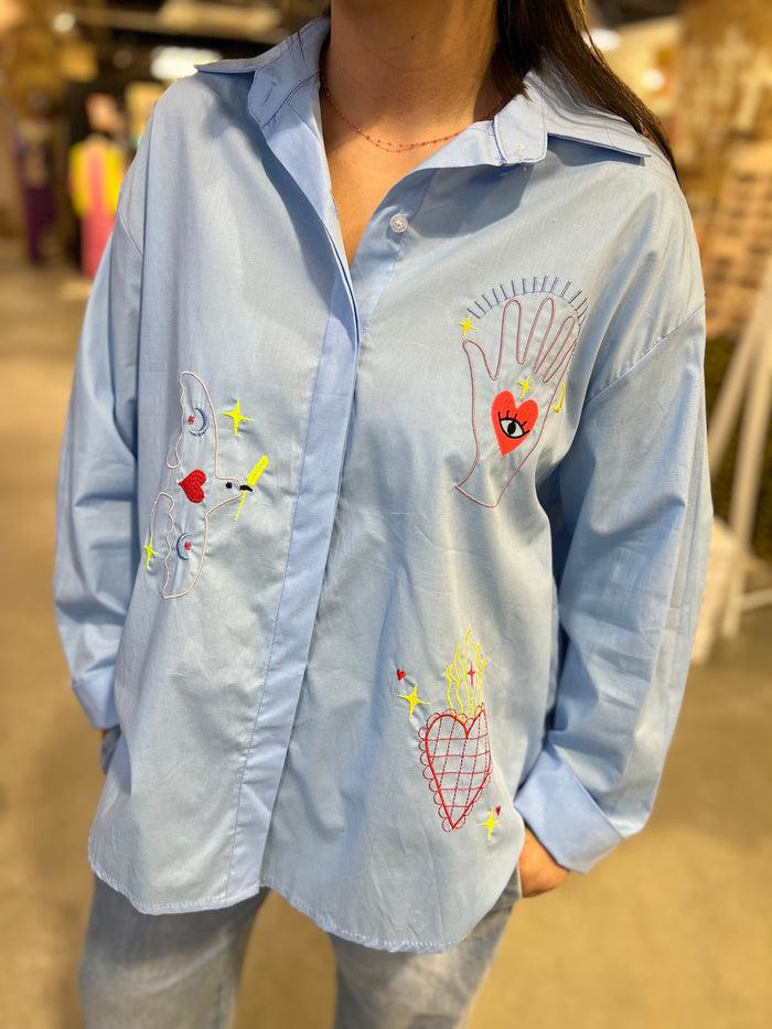 Les Bohémiennes Chemise Coupe Décalée Bendicion Bleu Ciel