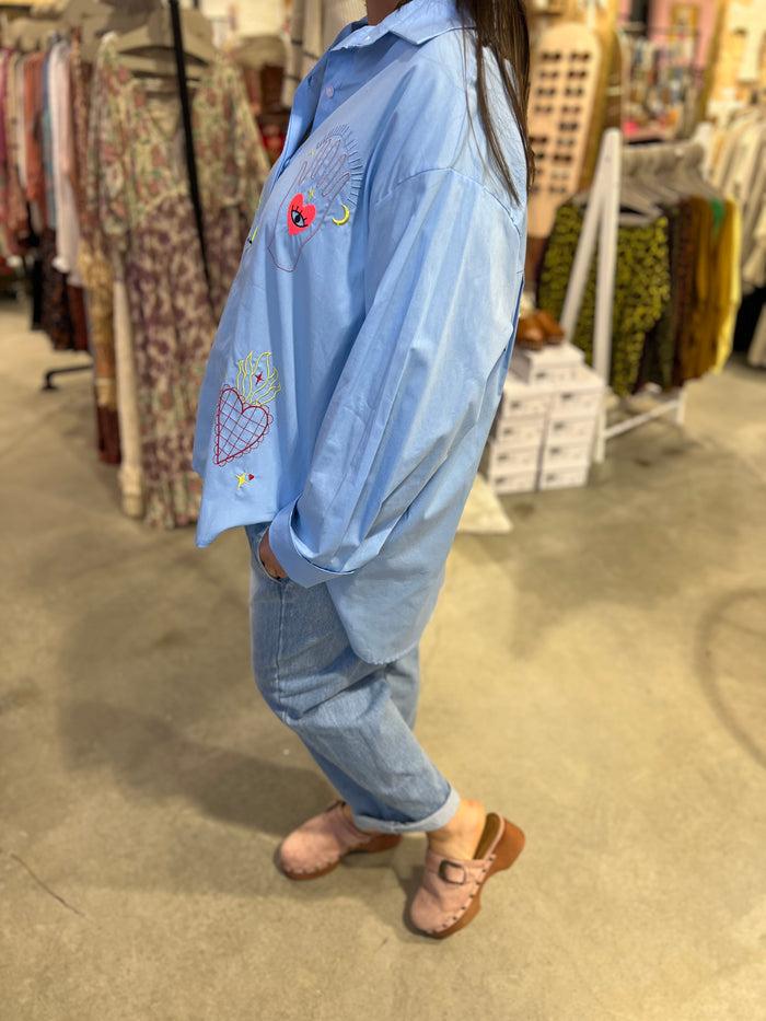 les bohémiennes Chemise coupe décalée Bendicion Bleu ciel