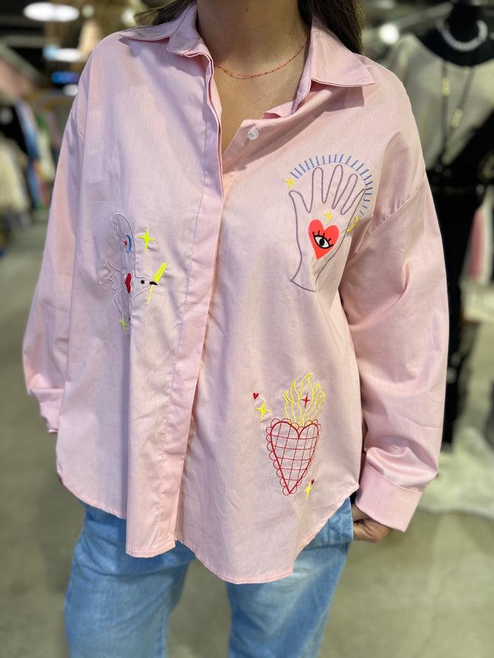 les bohémiennes Chemise coupe décalée Bendicion Rose