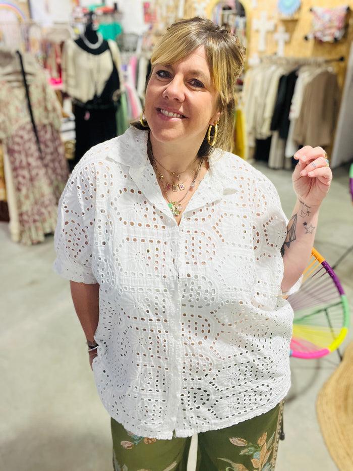 Les Bohémiennes Chemise Oversize Broderie Anglaise Candelaria By Banditas Blanc