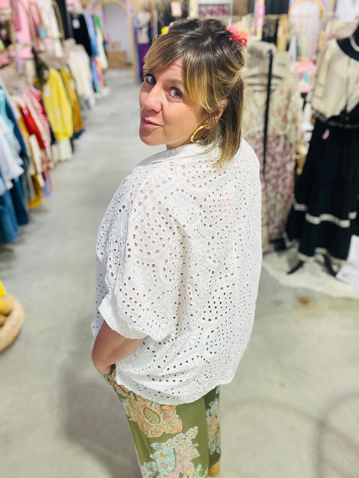 les bohémiennes Chemise oversize broderie anglaise Candelaria by Banditas Blanc