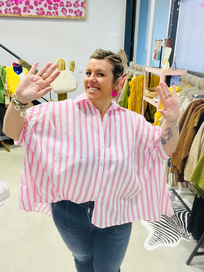 Les Bohémiennes Chemise Oversize Make Me Dance Rayée Rose