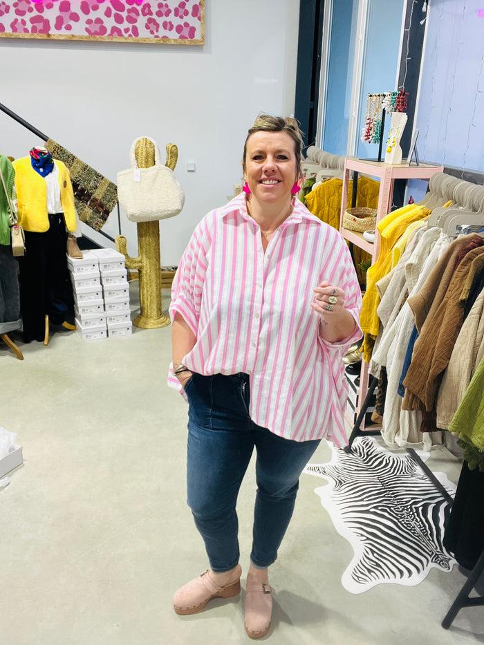 Les Bohémiennes Chemise Oversize Make Me Dance Rayée Rose