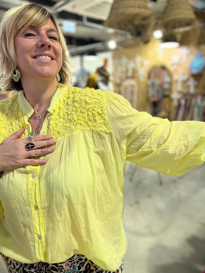 les bohémiennes Chemise voile de coton Froufrou Jaune pâle