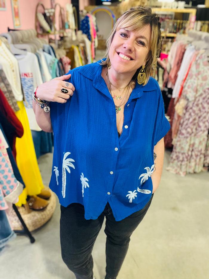 les bohémiennes Chemisier gaze de coton Tomasa Bleu roi