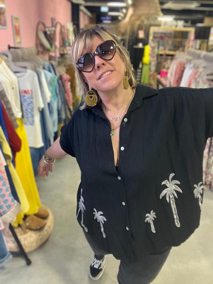 les bohémiennes Chemisier gaze de coton Tomasa Noir