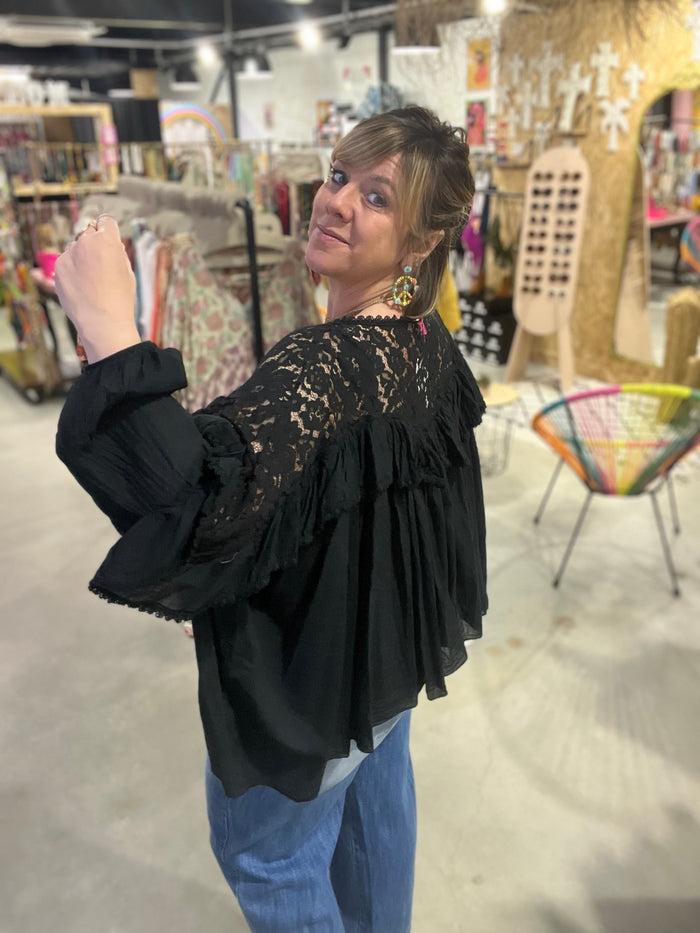 Les Bohémiennes Blouse Dentelle Olivia Noir