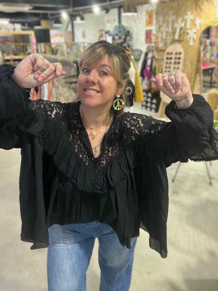 Les Bohémiennes Blouse Dentelle Olivia Noir