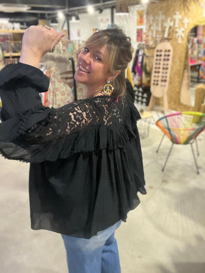 les bohémiennes Blouse dentelle Olivia Noir