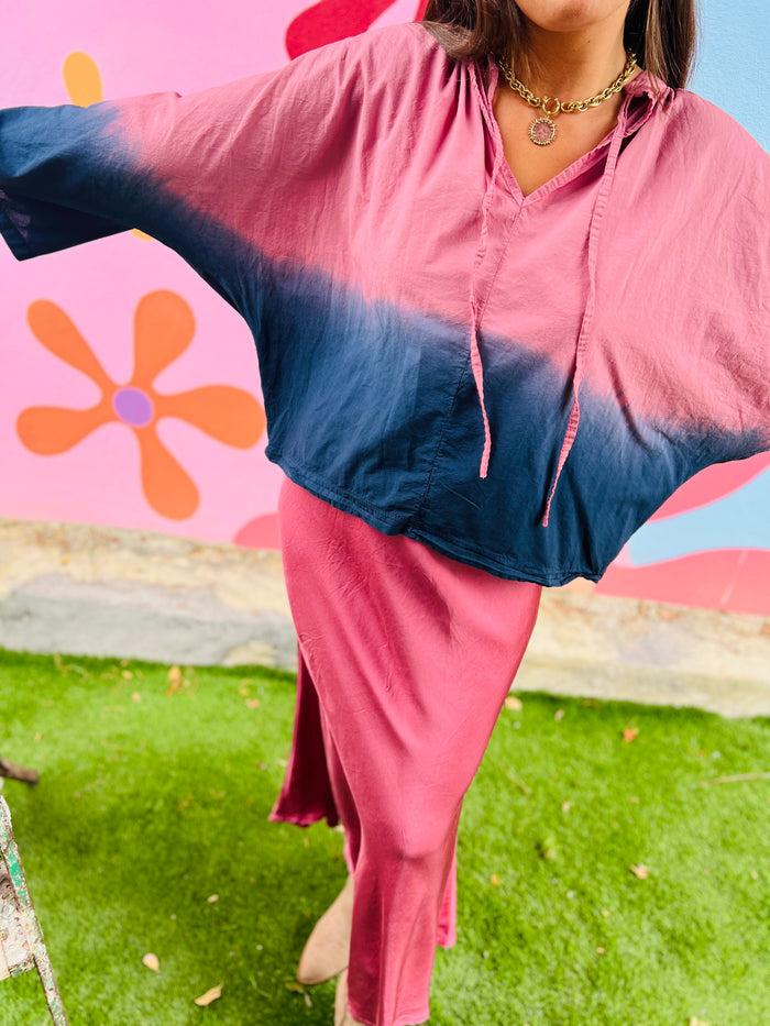 Les Bohémiennes Blouse Tonia Rose Marine