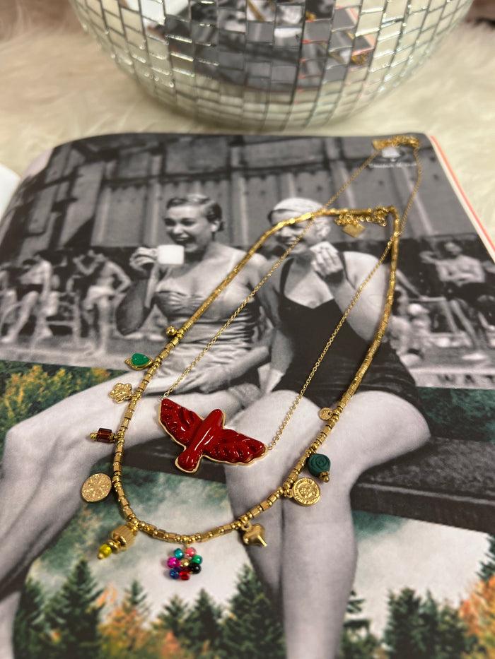 Les Bohémiennes Collier Court Eagle Rouge