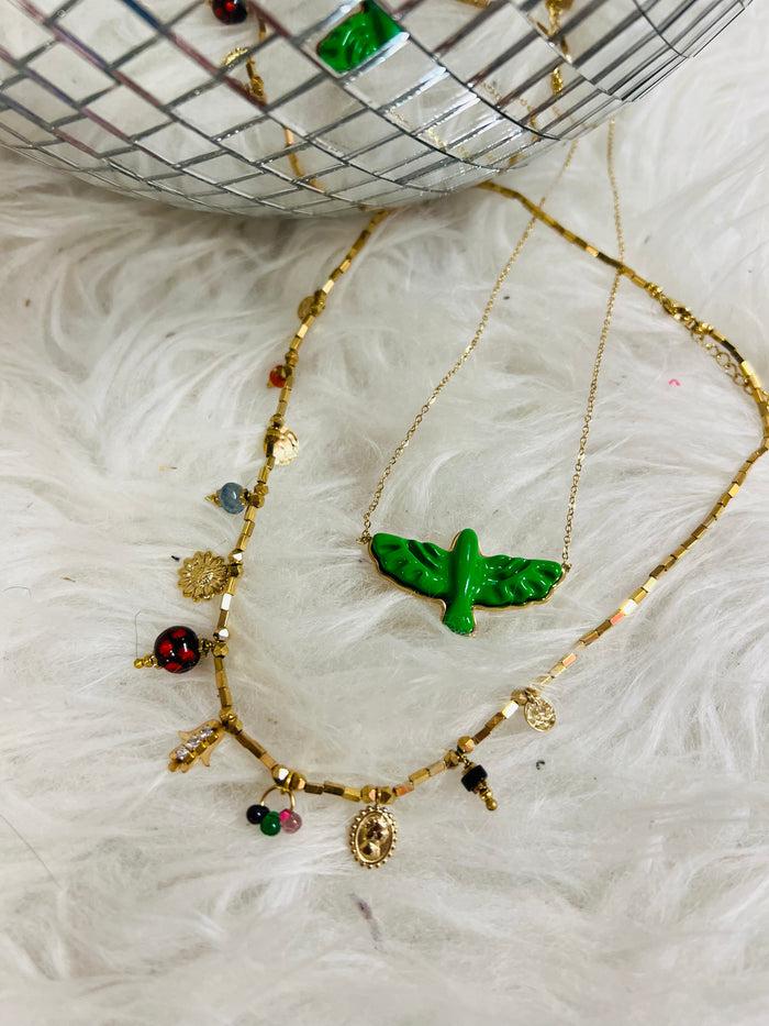 les bohémiennes Collier court Eagle vert