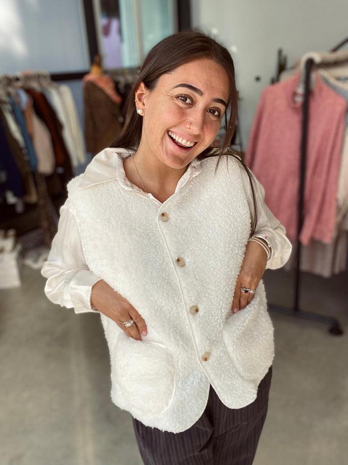Les Bohémiennes Gilet BOUCLETTE BIS Blanc