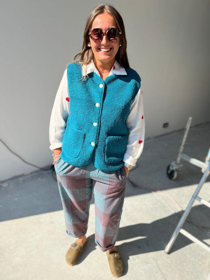 Les Bohémiennes Gilet BOUCLETTE BIS Bleu Paon