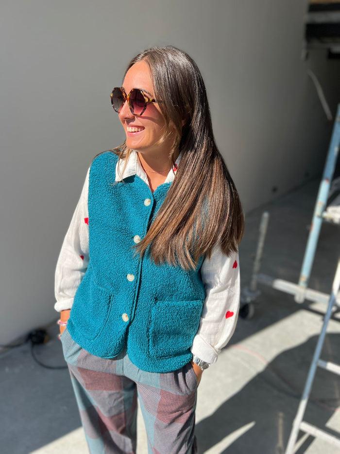 Les Bohémiennes Gilet BOUCLETTE BIS Bleu Paon