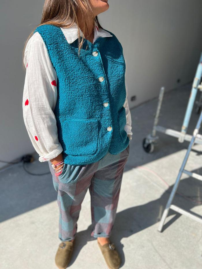 Les Bohémiennes Gilet BOUCLETTE BIS Bleu Paon