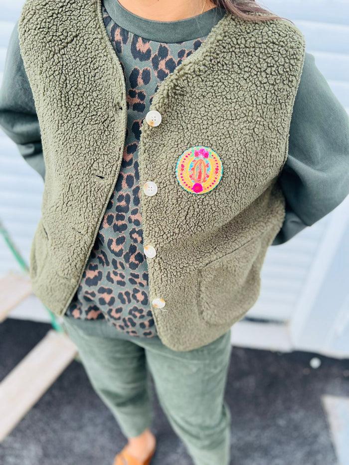 Les Bohémiennes Gilet BOUCLETTE BIS Kaki