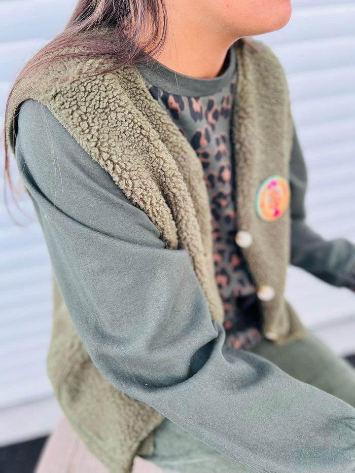 Les Bohémiennes Gilet BOUCLETTE BIS Kaki