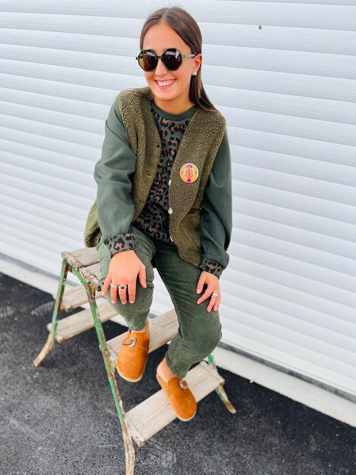 Les Bohémiennes Gilet BOUCLETTE BIS Kaki