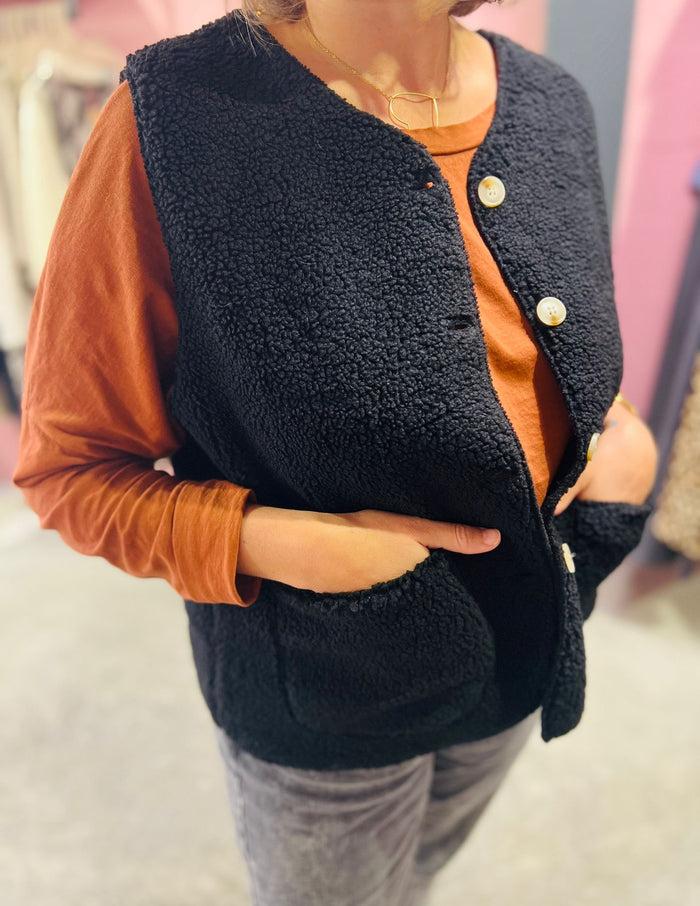 Les Bohémiennes Gilet BOUCLETTE Bis Noir
