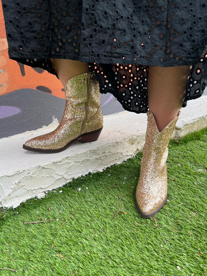 Les Bohémiennes Glitter Boots Or