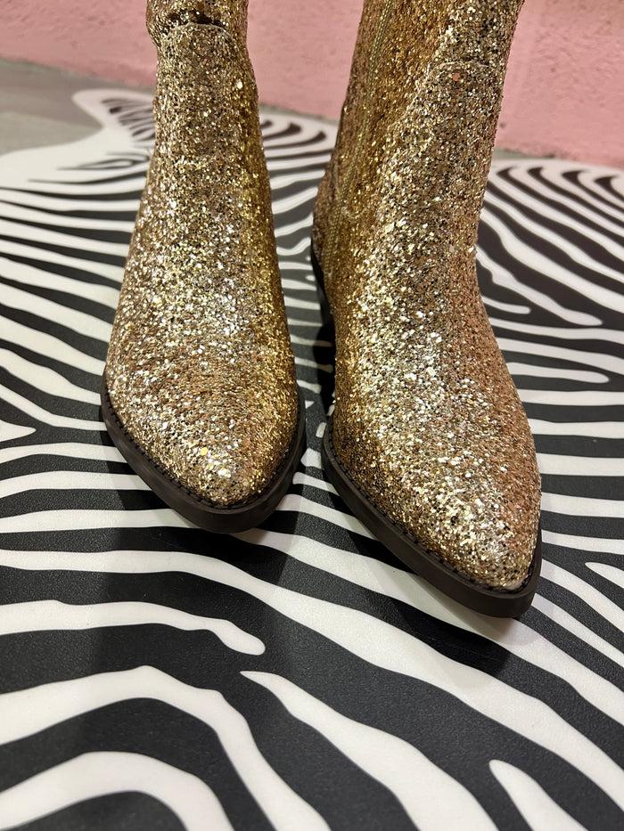Les Bohémiennes Glitter Boots Or