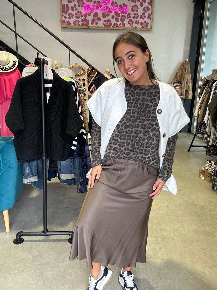 les bohémiennes Jupe droite satin Tilia chocolat