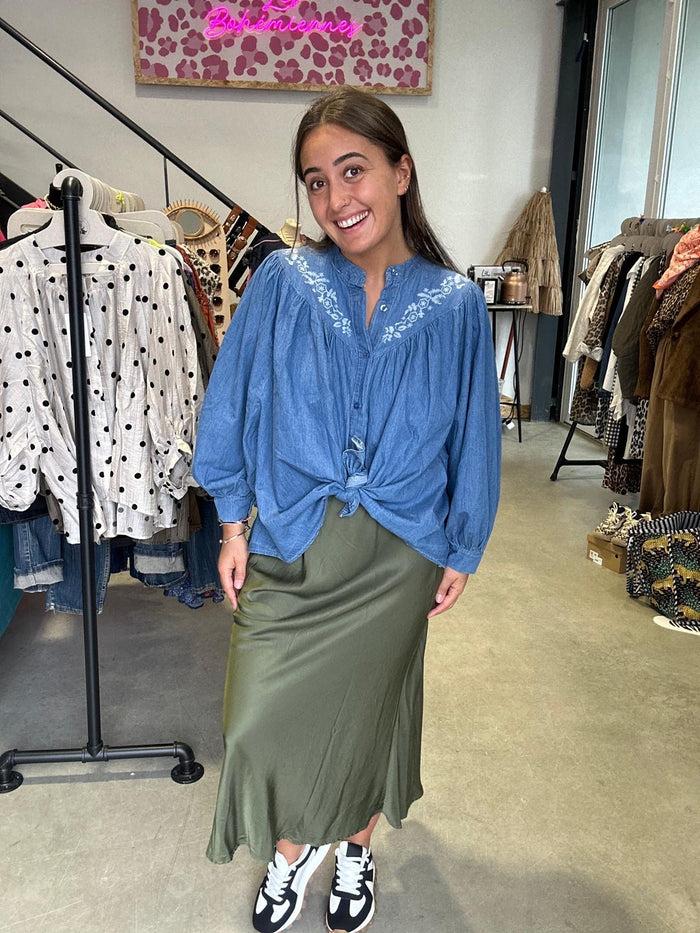 Les Bohémiennes Jupe Droite Satin Tilia Kaki