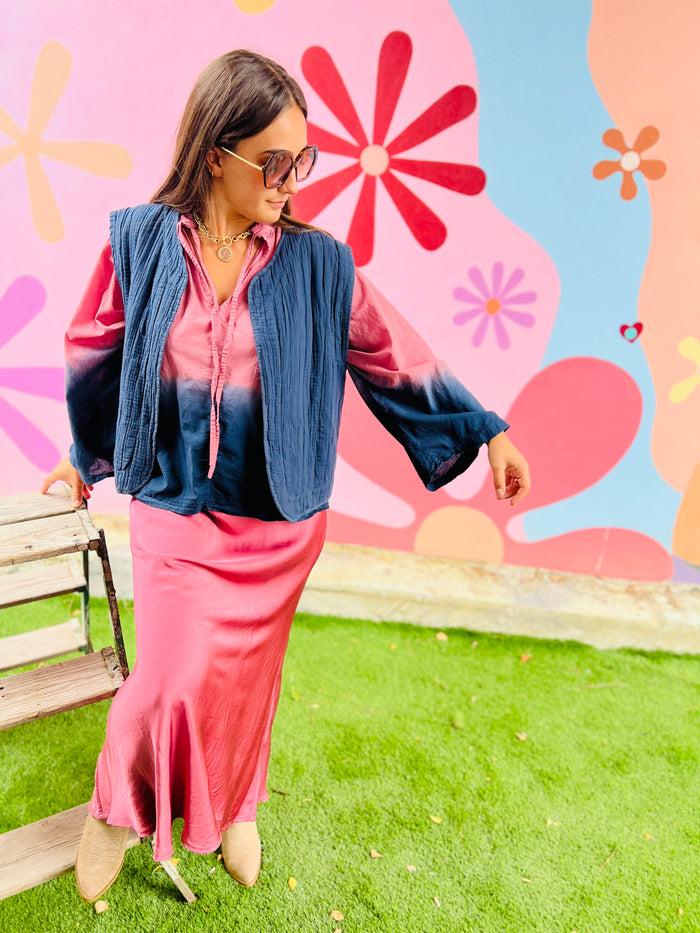 Les Bohémiennes Jupe Droite Satin Tilia Vieux Rose