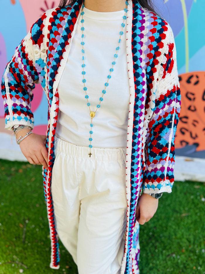 les bohémiennes Long kimono crochet Claudia Bleu