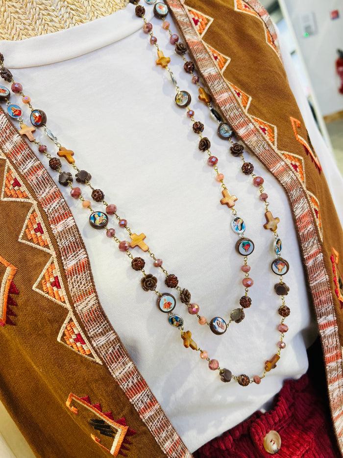 les bohémiennes Sautoir chapelet Hypnochic Marron