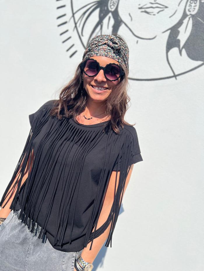 Les Bohémiennes Tee Shirt Fringe Noir