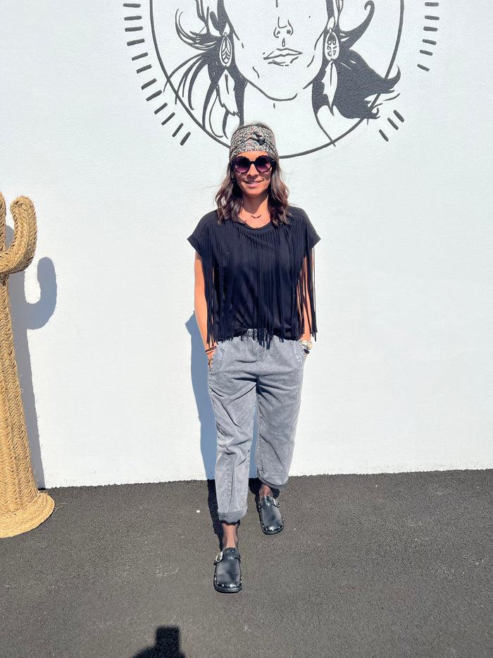 Les Bohémiennes Tee Shirt Fringe Noir